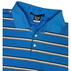 Tiger Woods Collection Nike Golf Polo Shirt Mens Size Med Dri Fit Blue Striped‎